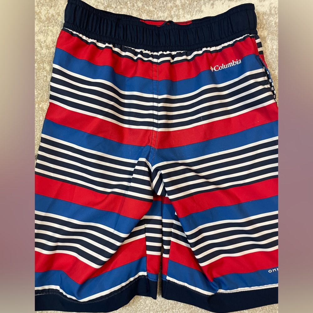 Columbia Red and Blue Striped Swim Shorts